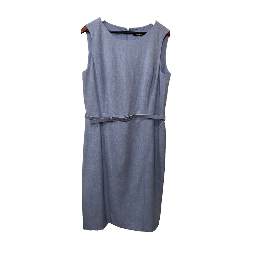 Nine West Sleeveless Sheath Dress With Fabric Belt Light Blue Size 16 Pre-owned - Picture 2 of 7